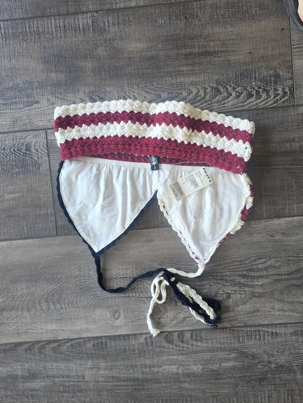 Crochet Bralette - Navy, Cream & Burgundy Stripes - Picture 3 of 3